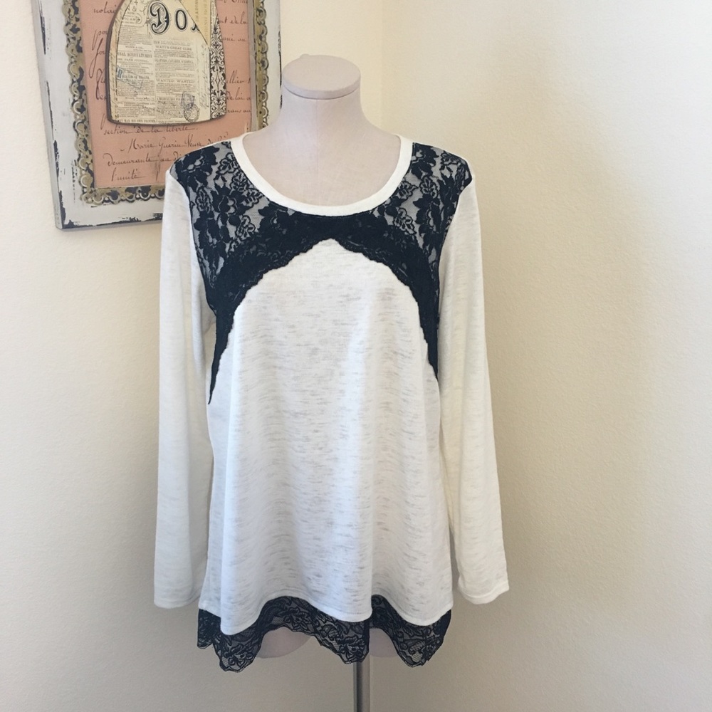 Style & Co Cream Top With Black Lace